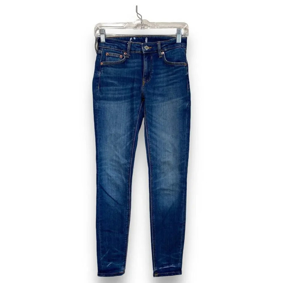 ZARA The Skinny Jeans Medium Wash Mid Rise Whiskering Size 25 - Picture 1 of 8